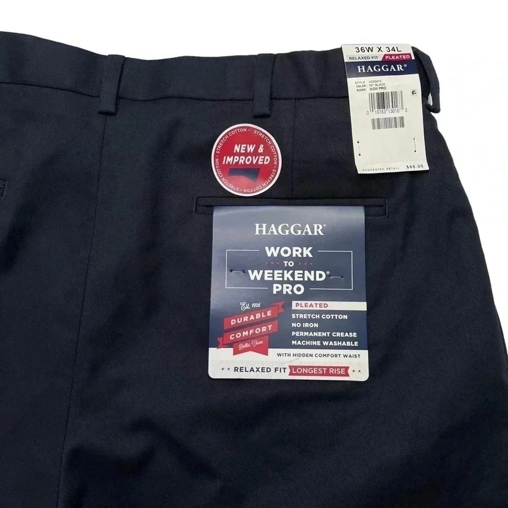 Haggar W2W Pro Stretch Cotton Pleated Relaxed Fit Mens Dress Pants Size 36Wx34L - Picture 11 of 12